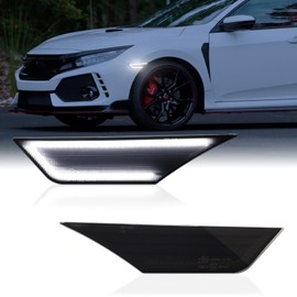 Upgrade LED Side Marker Lights for 2016-2021 Honda Civic 10th Gen Si Sedan Coupe Hatchback Type R White Front Fender Reflector Markers Turn Signal DRL Lamp Smoked Lens 2PCS