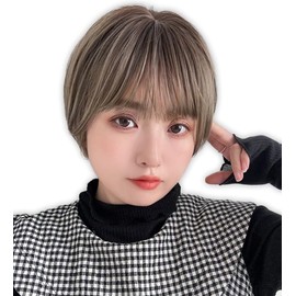 BrightLala hf1875-RB-M Bare Skin Wig, Short Bob, Women's Full Wig, Bamboo Wig,