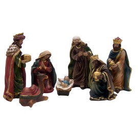 The Gerson Company Holiday Nativity Manger Scene Set Figurines Three Kings Baby Jesus Resin Decor