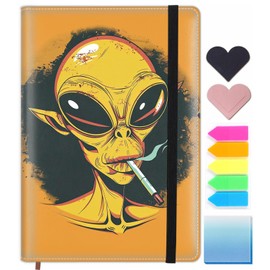 Lined Journal Notebook, 200 Pages A5 Leather Hardcover Notebooks with Bookmarks/Indexes, Classic with Pen Loop Notebook Journals for Women Men Office School, Alien