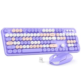 Wireless Keyboard and Mouse Combo, MOWUX Colorful Computer Full Size 2.4G Plug and Play Wireless Typewriter Keyboard and Mouse Set for Windows, Computer, Desktop, PC, Notebook (Purple Colorful)