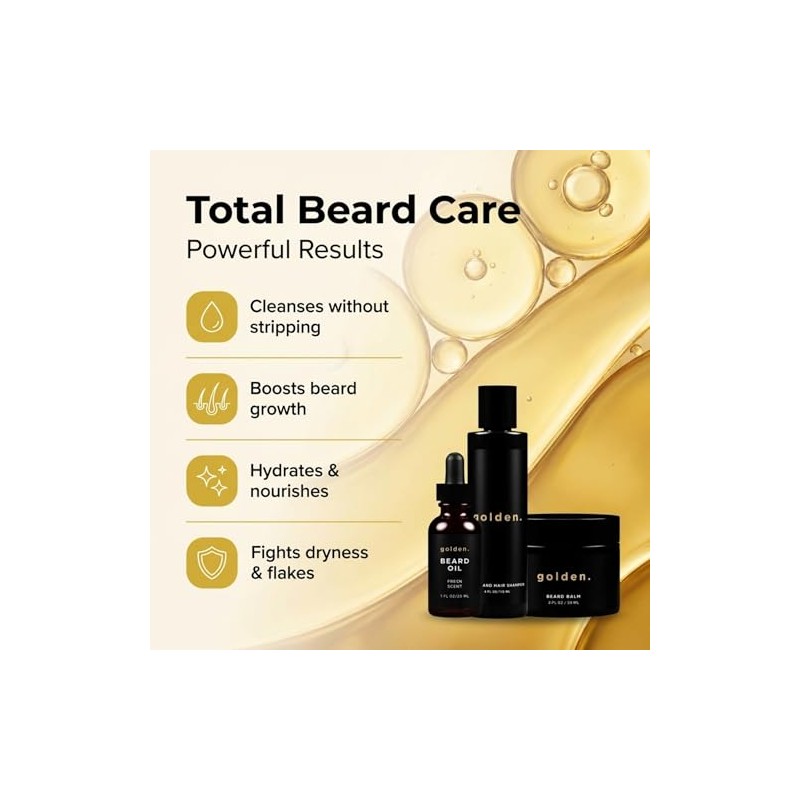 Golden Grooming Company Kit Barba Cuidado Completo Aceite Bálsamo Champú