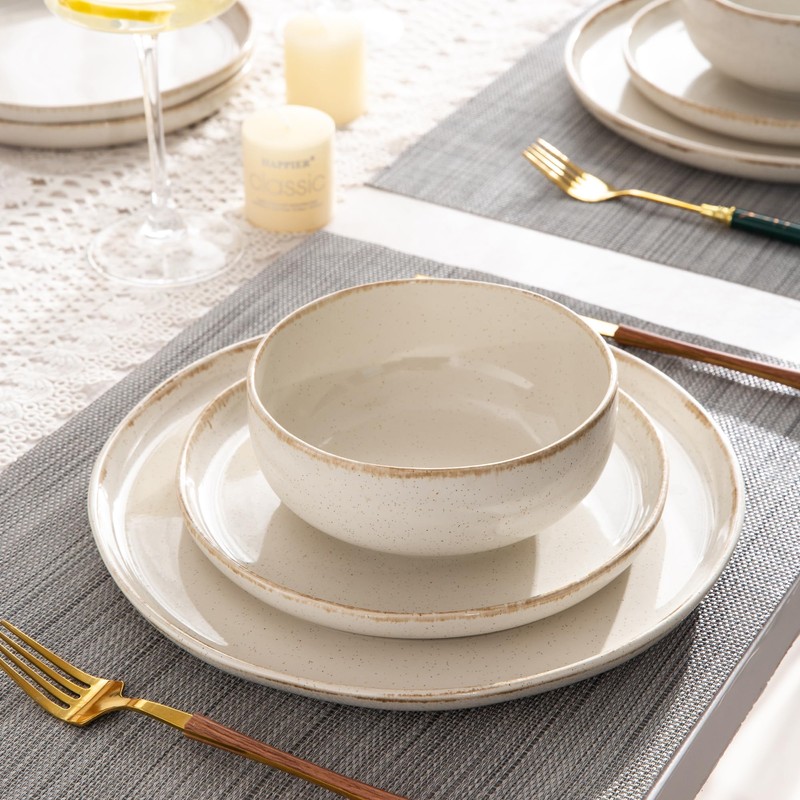AmorArc Ceramic Dinnerware Sets, Wavy Rim Stoneware Plates and Bowls