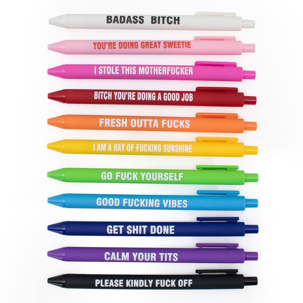 FAMALL Swear Word Funny Pens, 11pcs Funny Ballpoint Pens Different