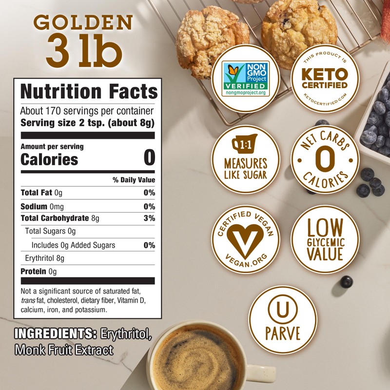 Golden Monk Fruit In The Raw Sweetener Baker's Bag, 48