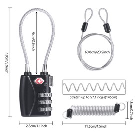 TSA Locks, Digit Combination Padlockss and Steel Cable Combination Travel Security Lock, Luggage Travel Lock Coded Lock for Baggage Travel Bag, Suit Case, Gym, Bike Locks (TSA Luggage Locks -4)