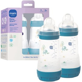 MAM Easy Start - Biberón anticólico de 9 onzas, flujo medio, botella de pezón de silicona similar a la lactancia materna, reduce los cólicos, gas y reflujo, fácil de limpiar, sin BPA, biberones