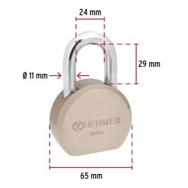 Hermex CA-65Q Round padlock, 65mm, short hook, dotted key, blister