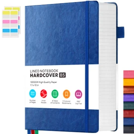 Leather Lined Notebook Journal, 320 Pages Hardcover Notebook Journals for Writing Women & Men, B5 (7.1'' X 10'') College Ruled Notebook with 100GSM Thick Paper for School Work Organization, Dark Blue