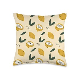 Vitamin F Lemons Pattern Yellow Fruit Citrus Design Throw Pillow, 16x16, Multicolor