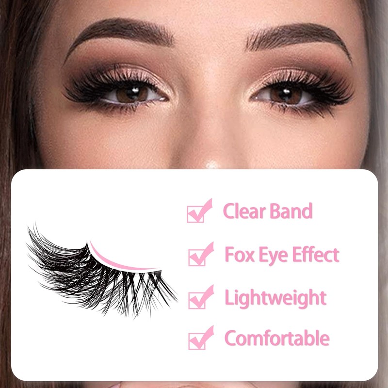 7P-CZ-35 Clear Band Half Eyelashes, Cat Eye, 15 mm Short