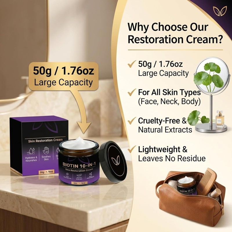 Crema Hidratante con Biotina, Retinol y Centella Asiática, Rostro y