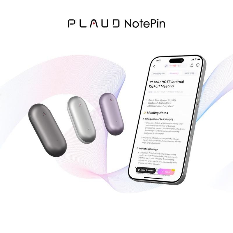 PLAUD NotePin Voice Recorder, Transcribe & Summarize Support 112 Languages,