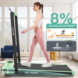 Folding Treadmill with Incline,4 in 1 Foldable Walking Pad with Handle Bar,Under Desk Treadmill for Home Office,Walking Pad 300LBS Weight Capacity/Dual Control/LED Display (Green)