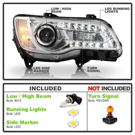 ACANII - For [Halogen Type] 2015-2023 Chrysler 300 Chrome Bezel LED DRL Projector Headlight Headlamp Passenger Side