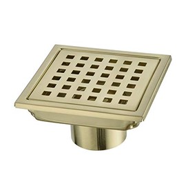 Square Shower Drain 4 inch, Nicmondo SUS 304 Stainless Steel Point Center Floor Waste Drain with Removable Grate Cover, 11cm x 11cm, Brushed Gold
