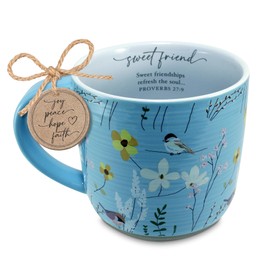 Lighthouse Christian Products Sweet Friend - Proverbs 27:9 - Blue 18 Ounce Ceramic Drinking Mug
