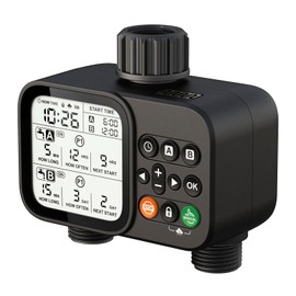 2 Zone Sprinkler Timer, Smart Programmable Hose Water Timer with Auto Rain Delay, 5 Separate Program, 3.3“ Large LCD Display Digital Irrigation for Plant, Yard, Lawns, Outdoor