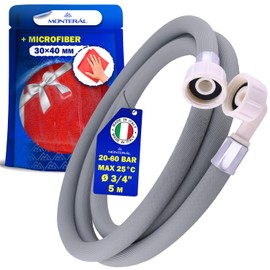 Inlet Hose Washing Machine and Dishwasher 5 m 25°C from 20 to 60 Bar Connection Diameter 3/4 Inch Water Hose Complete with Microfibre Cloth Made in Italy MONTERAL