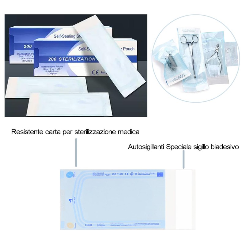 WARRIOR 200 Pcs Sterilization Bags Autoclave Bags Self Sterilizing Bags