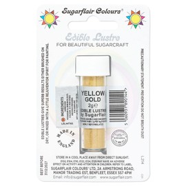Sugarflair Yellow Gold Edible Lustre Dust (E171 Free), Add a Lustrous Shine to Cakes or Decorations. Brush On or Add Rejuvenator to Create Eye-Catching Edible Paint- 2g