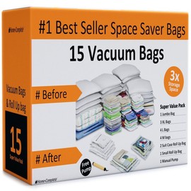Home Complete Space Saver Vacuum Bags, 15 pack with Pump