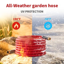 Garden Hose 50 ft x 5/8” Hot/Cold Heavy Duty Water Hose,-50°F to 190°F,Burst 600Psi Flexible Upgraded Rubber Hoses,3/4” Solid Fittings for All-weather Outdoor Lawn & Garden