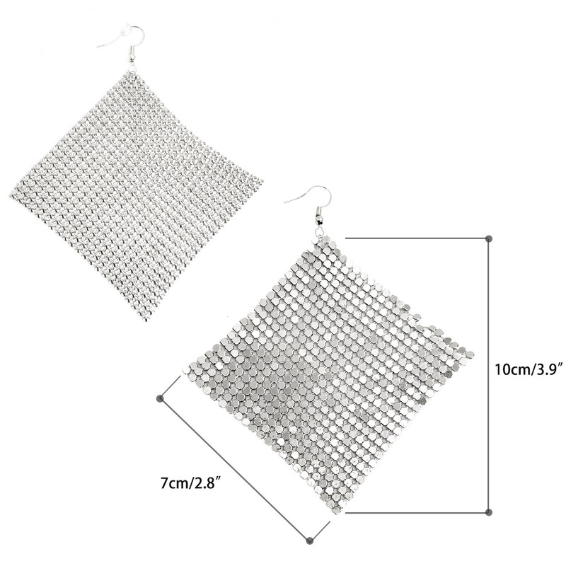 Suyi Trendy Women Earrings Metal Mesh Grid Sequins Tassel Long