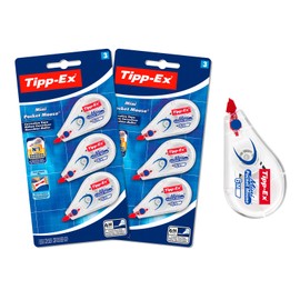 Tipp-Ex Tipp-Ex Korrekturroller Mini Pocket Mouse, 6 m x 5 mm, 2x3er Pack, Ideal für das Büro, das Home Office oder die Schule