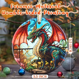 3.5 Inch Ceramic Flying Dragon Ornament, Christmas Ornament, Christmas Decoration, Christmas Tree Ornament, Heirloom Keepsake, Gift Exchange, Gift Idea, Bauble Present