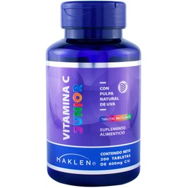 C Kids | Vitamina C para Niños | 200 Tabletas Masticables sabor Uva de 600mg | Proteccion Antioxidante para Niños | Maklen