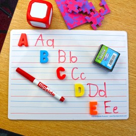 Flipside Products 9" x 12" Magnetic Dry Erase Two Sided Red & Blue Lined, Color Markers and Erasers, Ruled, Learn to Write, Writing Practice, Pack of 12