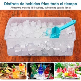 U Chef Bandeja para Cubitos de Hielo con Tapa y Contenedor para Congelador, Molde para hacer Hielo de 55 Cavidades para cóctel, café, de Fácil Liberación, con Cuchara para Hielo (Azul)
