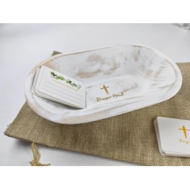 Fight Club wood Prayer Dough Bowl, congregation gifts Christian Easter and Christmas Cross Religious Gifts,Farmhouse Decor Rustic with 24 Blessing Prayer Cards with Linen Bag (2set)