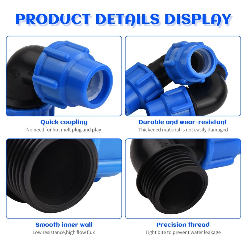 Pack of 4 PE Plastic Angle Connectors, 25 mm PE