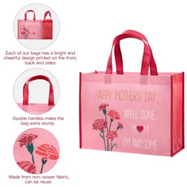 WRAPAHOLIC Large Reusable Gift Bag with Handles - 10 x 5 x 13 inch - Floral with Happy Mother's Day