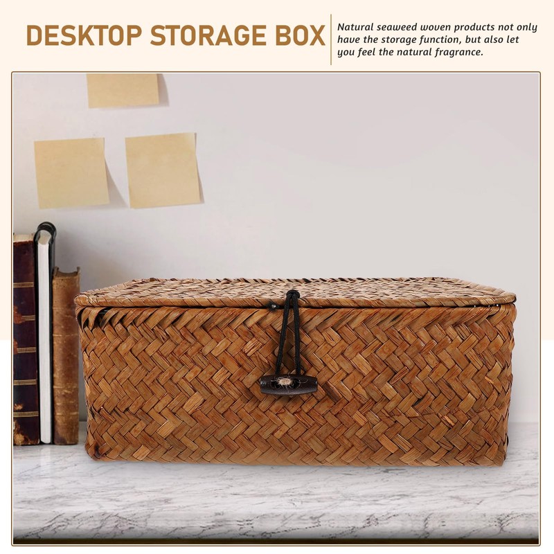 Gatuida Rectangular Wicker Baskets with Lids, Seagrass Storage Baskets with