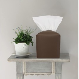 LAMINET Deluxe Tissue Box Cover,Square -Decorative/Cover for Bathroom Vanity,Countertop,Night Stand,Office, Bedroom,Living Room,Desk & Car 5"X5"X5"-Fits 99% of Square Tissue Boxes. Soft Material-Brown