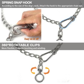 Dog Chain Collars 304 Stainless Steel Metal Chew Proof Dog Necklace Anti Winding Dog Leash Extension Lead for Small Medium Large Dogs Training and Walking. (Large：25in x 3.5mm(Neck max 22in))