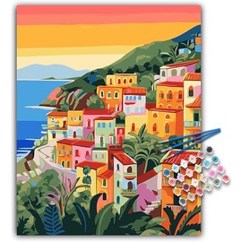 Paint by Numbers Kit for Adults Beginner, Seaside Acrylic Adult Paint by Number Kits on Canvas, Seascape Watercolor Oil Number Painting for Adults, Perfect for Home Decor Gift 16"x20"