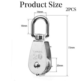 2 Pack M20 Single Pulley Block, 304 Stainless Steel Pulley Roller 360 Degrees Swivel Pulley for Washing line Ropes - Safe Loading up to 75KG