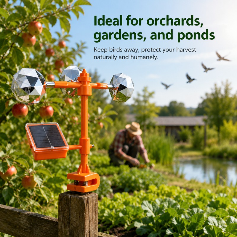 Solar Bird Repeller for Gardens – 3-in-1 Motion, Reflective Flash