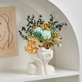 Artistic Vase, Human Body Vase, Head Vase, Ceramic Vase, Women's Half-Body Vase, Minimalist Vase, White Vase, Women's Face, Stylish, Desktop Decoration, Home Decoration, Garden, Outdoor, Indoor,
