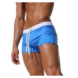 Tengling Mens Swimwear Short Swim Trunks with Zipper Pockets Blue 2 M