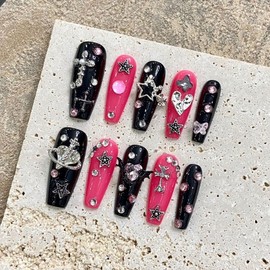 Press on nails,Handmade,Meduim Length,Cute,Super Strong,3D charms - Color: C202, size: s