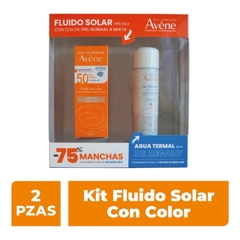 Kit Avene Fluido Solar Con Color 50ml Y Agua Termal