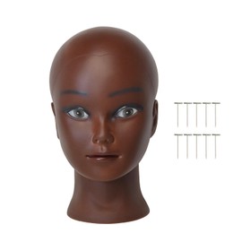 YTBYT Bald Mannequin Head Wig Making Head Professional Cosmetology Doll Head for Wig Making Display Glasses Hair with T-Pins (Brown-Red)