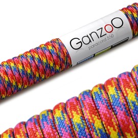 Ganzoo Paracord 550 Rope, Nylon Polyester, 4 mm, Type 3, 30 Metres, 7 Core Strands, Outdoor Cord, All-Purpose Rope, Dog Collar, Dog Lead, Bracelet, Knotting Bracelet, Camping, Survival - Red Pink Blue
