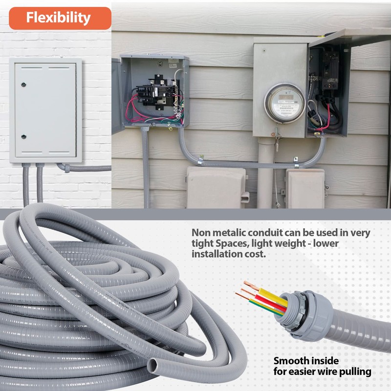 Neorexon Liquid-Tight Conduit and Connector Kit 1/2inch 150ft, Flexible Non