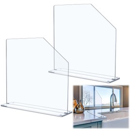 Vesici 2 Pcs Clear Acrylic Sink Splash Guard Freestanding Panel Barrier with Easy Reach Cutaway Kitchen Guard Protective Splatter Barrier for Home Hospitals (15.75" Length, 16" Height, 4.5" Base)